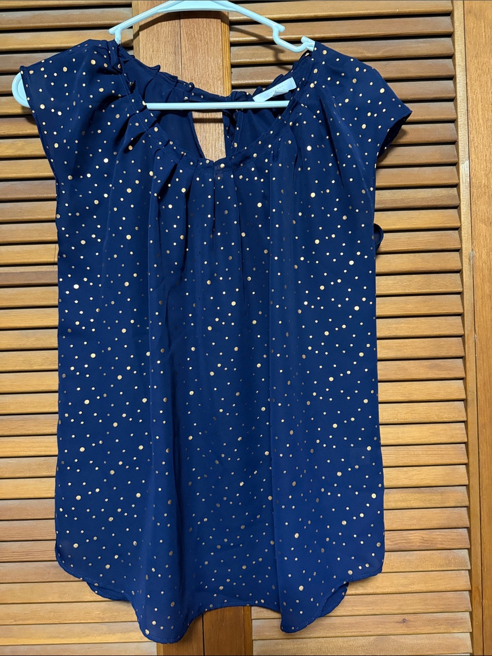 LC Lauren Conrad Navy Blue Blouse with Gold Dot Detail